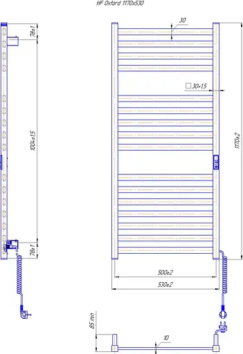 Электрический полотенцесушитель HF Oxford 1170x530 white matte 6.1.0203.06.WM, Белый матовый, универсальное (коннектор), Электронный - фото 5