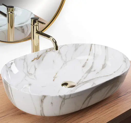 Умивальник Rea Cleo 61 shiny aiax накладний мармур REA-U9656, Мармур - фото 2