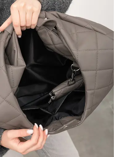 Женская сумка Sambag HOBO L серая строченая 34 х 37 х 16 см (53300039) - фото 5