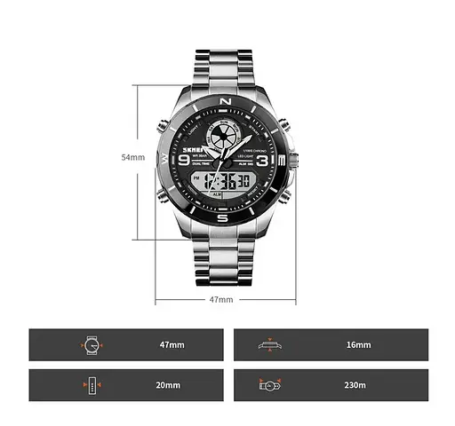 Часы мужские на стальном браслете Skmei 1839 (Серебристые с черным циферблатом) - фото 9
