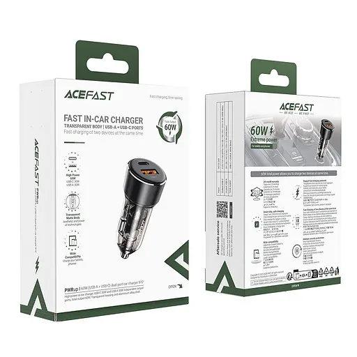Автомобильное зарядное устройство для ACEFAST B12 60W (USB-A+USB-C) dual-port car charger черный - фото 2