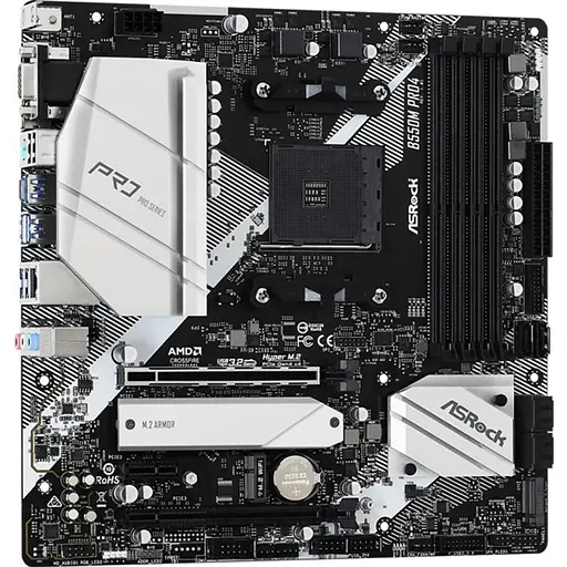 Материнская плата ASRock B550M Pro4 (AM4/B550, 4xDDR4, 2xPCIex16, DP/HDMI/VGA, 6xSATAIII, 3xM.2, GLan, 7.1ch, mATX) - фото 2