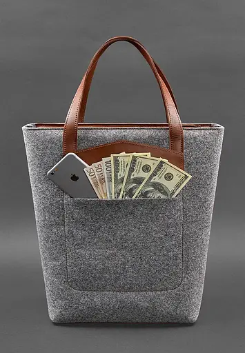 Фетрова жіноча сумка Шоппер D.D. з шкіряними коричневими вставками - фото 3