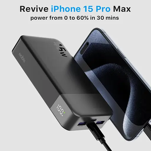 Повербанк NOBIS Power Bank, портативний зарядний пристрій потужністю 45 Вт 20000 мА·год, швидке заряджання USB C, 4-портовий зовнішній - фото 7