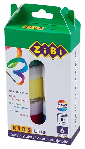 Фарби акрилові, 6 кольорів, 10 мл, ZB.6660