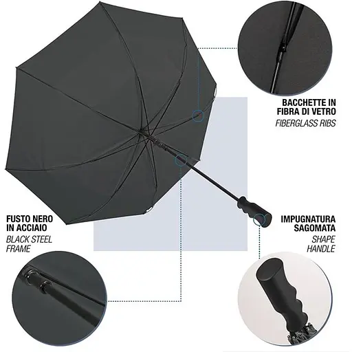 Зонт-трость Perletti Golf XXL с системой антивитер черный (P96020-01) - фото 6