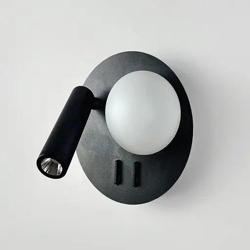 Бра із спотом та плафоном у чорному круглому корпусі Ø 18 см Line F Арт. WJ033/2 L BK (лівий) - фото 2