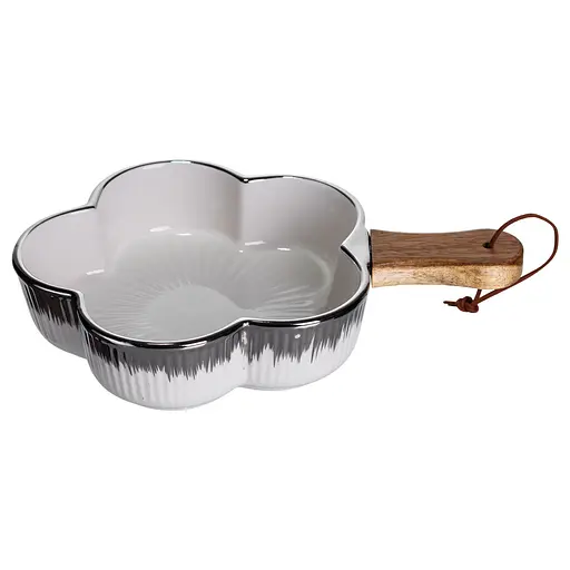 Тарелка фарфоровая глубокая с ручкой Цветок 27×20×5 (см) сервировочное блюдо с ручкой для подачи тарелка сковорода Серебро Yiwu ZJH-13-4 - фото 4