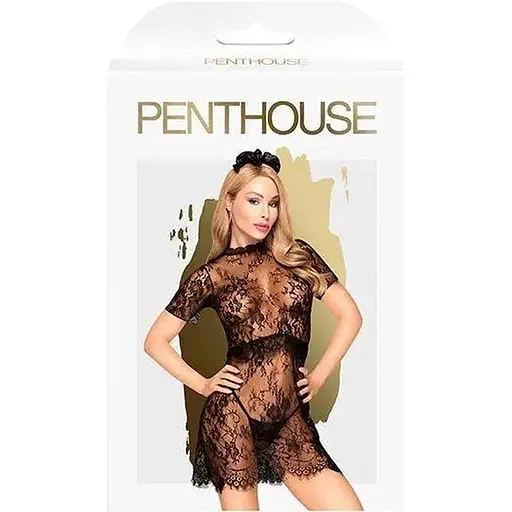 Комплект плаття з баскою, прикрасою та стрінгами Penthouse Poison Cookie Black L/XL