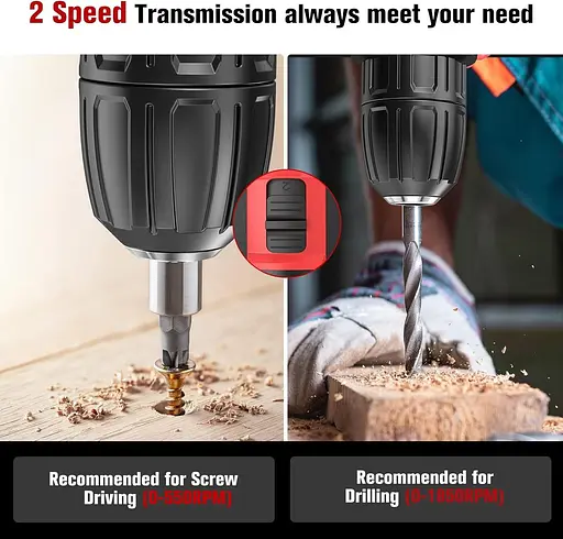 Набір акумуляторних дриль MHPRO 21 В, акумуляторний ударний дриль з 2 батареями 2000 мАг, момент, що крутить 25+3 - фото 2