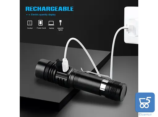 USB-C Перезаряджається тактичний ліхтарик Zoom Телескопічний зарядний пристрій + 8 батарей - фото 3