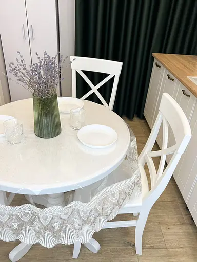 Силиконовая скатерть с бело-кофейным кружевом Ришелье 15см 290х170 см - фото 3