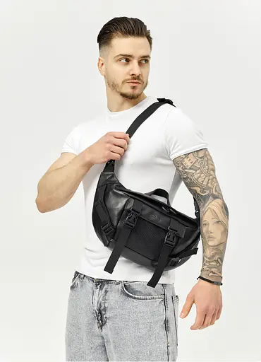 Большая мужская сумка бананка Sambag DynamicDart черная 38 × 21 × 7 см (80411101m) - фото 7