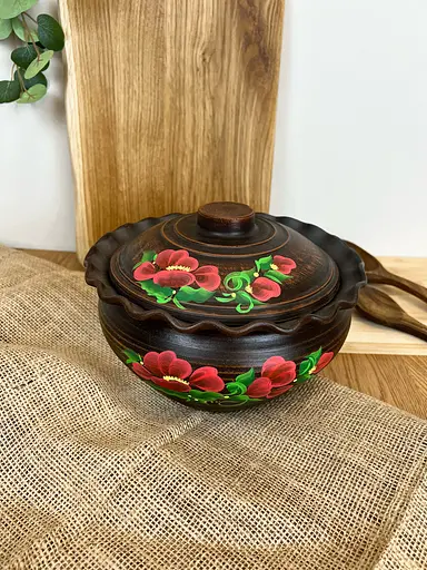 Макітра хвиля з кришкою керамічна (глиняна) Мак  2.5 л  - фото 3