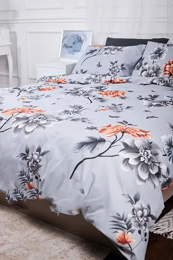 Комплект постельного белья Moon&Star полуторный 143х210 см наволочки 2х50х70 см Piwonie Gray Ranforce Elite - фото 1