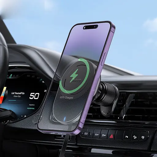 Держатель с беспроводным зарядным устройством Hoco HW12 Guardian magnetic wireless air outlet 15W - фото 8