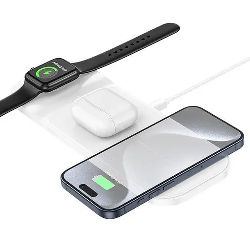 Бездротовий зарядний пристрій Qi Hoco Step 3 in 1 CQ5 iWatch 22.5W - фото 3