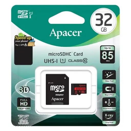 Карта памяти Apacer microSDHC (UHS-1) 32Gb class 10 V10 A1 R100MB/s + SD adapter Black - фото 2