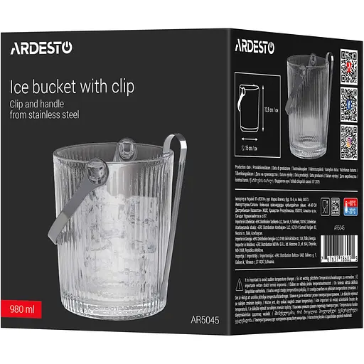 Відро для льоду Ardesto Iceberg зі щипцями 980 мл прозорий (AR5045) - фото 7