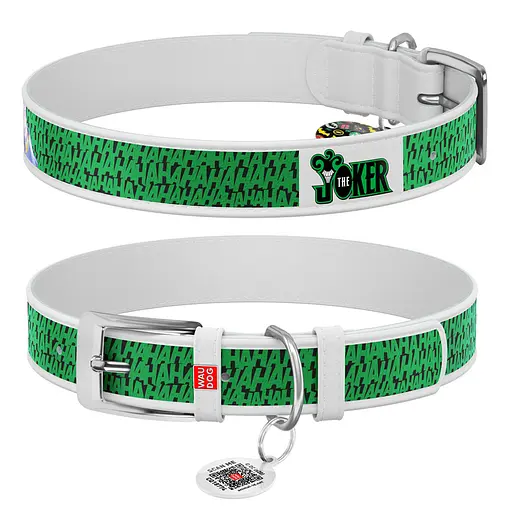 Нашийник для собак шкіряний Waudog Design з QR-паспортом "Джокер" L Ш 25 мм Д 38-49 см білий