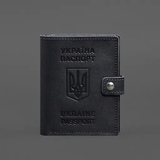 Кожаная обложка-портмоне на паспорт с гербом Украины 25.1 темно-синяя - фото 8