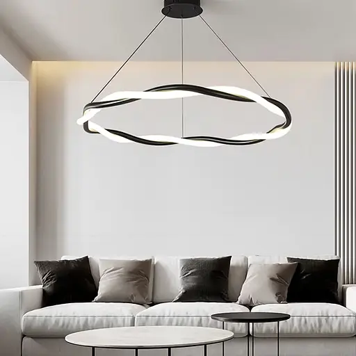 Люстра с черным кольцом и оплетенным неоном Ø 80 см | Ст. JU 25-800 BK | Line F - фото 1
