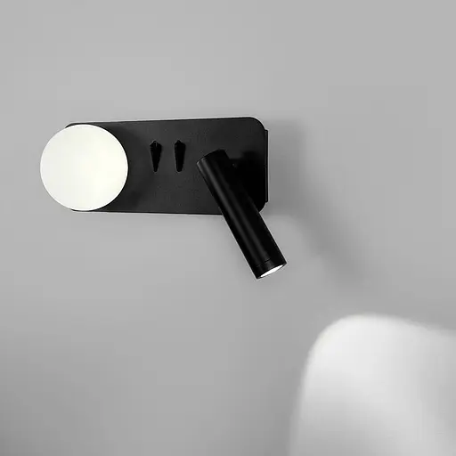 Правое черное бра на 2 выключателя с белым плафоном и спотом Line F Арт. WJ032/2 R BK (правий) - фото 3