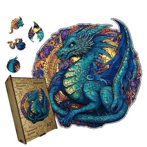 Пазл деревяний Таємничий Дракон, А2, Картонна коробка 300+ елементів