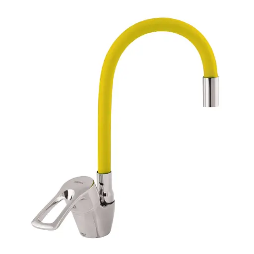 Змішувач для кухні Zerix YUB 181 з жовтим гнучким виливом ZX0433 Хром - фото 1