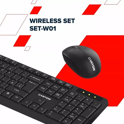 Комплект (клавиатура и мышь) CANYON SET-W01 Keyboard+Mouse Wireless Black - фото 12