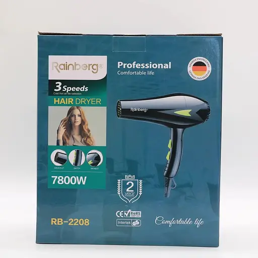 Фен стайлер Rainberg RB-2208 концентратор 3 швидкості 3 режими температури 7800Вт Чорний/Салатовий - фото 10