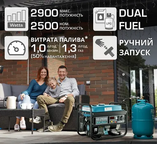 Генератор бензиновий газ/бензин Konner&Sohnen 2.5/2.9 кВт KS 2900G - фото 7