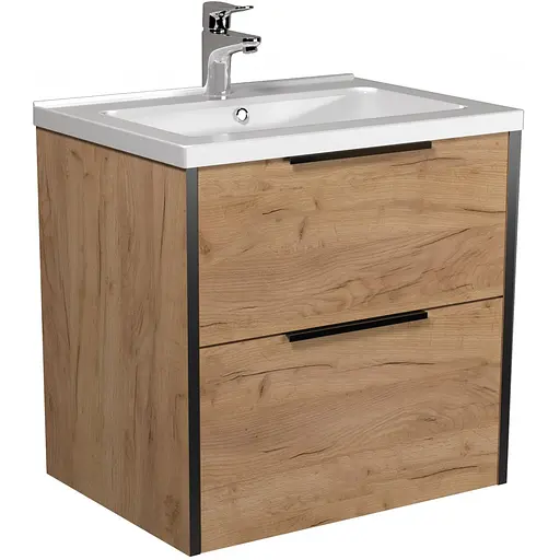 Тумба Мойдодир Line Craft 60 з умивальником Rodeo 60 дуб крафт/Чорний - фото 1