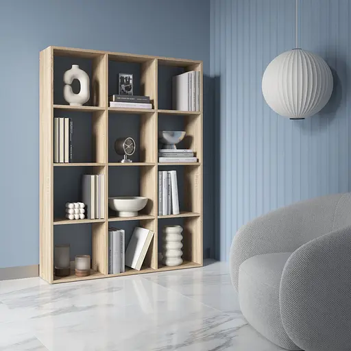 Книжная полка стеллаж Vays M-8 Дуб Сонома на 12 ячеек ЛДСП 108x29x143 см для дома офиса детской или гостиной