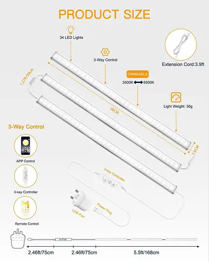 Кухонний світильник Daymeet Under Cabinet ультратонкий з регульованою яскравістю 30 см кольоровий - фото 3