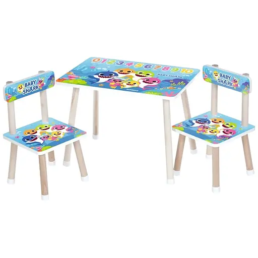 Детский столик Bambi M 501-20 Baby Shark деревянный с цифрами и двумя стульчиками