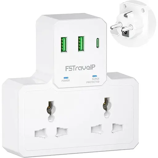 Адаптер для підключення з подвійним USB-адаптером для подорожей від Великобританії до ЄС Тип E/F