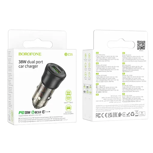 Автомобильный зарядный прибор BOROFONE BZ25 Journey PD38W(1C1A) car charger Transparent Black - фото 2