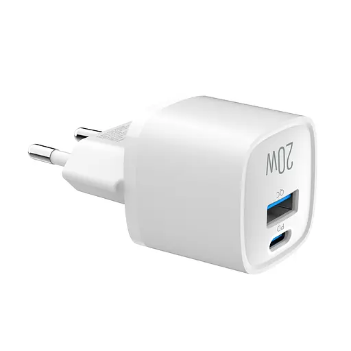 Зарядний пристрій мережевий MAKE 20W GaN3 Mini Type-C PD3.0 + USB QC3.0 White - фото 4