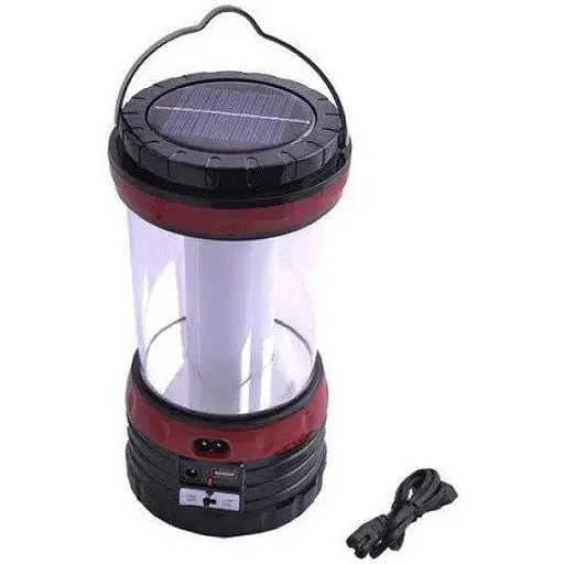 Кемпинговый фонарь лампа аккумуляторная Yajia YJ-5835DT с солнечной встроенной панелью с функцией USB красный - фото 1