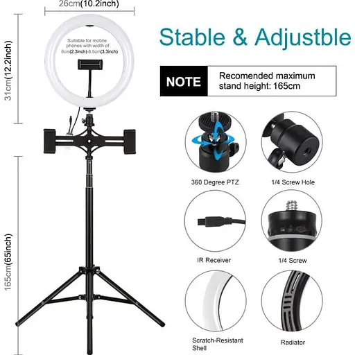 Кільцева USB RGBW LED лампа Puluz PKT3055B 10.2" + штатив 1.65 м - фото 2