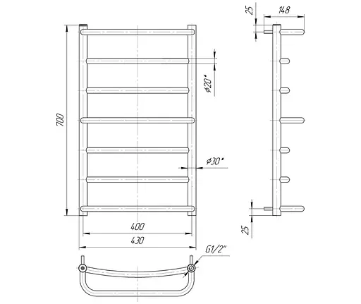 Водяна рушникосушка Mario Люкс 700x430/400, Хром - фото 2