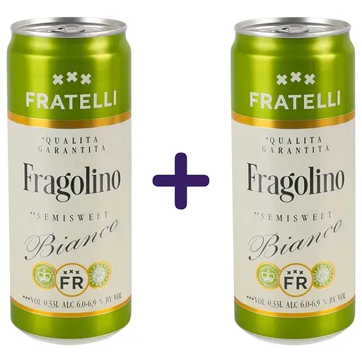 Напиток винный Fratelli Fragolino Bianco белый полусладкий слабоалкогольный игристый 6-6.9% 0.66 л (2 шт. х 0.33 л) - фото 1