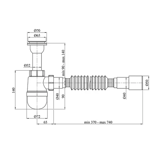 Сифон для раковини Kroner KRP - TB06 1 1/4"х40/50 мм CV032108, Білий - фото 2
