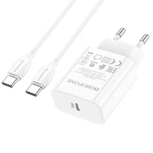 Сетевое зарядное устройство Borofone BA65A Single PD20W с кабелем Type-C to Type-C - фото 2