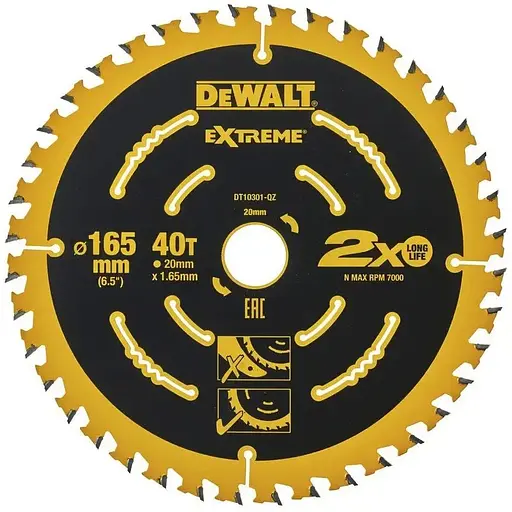 Диск пильный DeWalt Extreme 165 х 20 мм 40 зубов (DT10301)