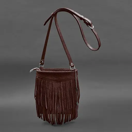 Шкіряна жіноча сумка з бахромою міні-кроссбоді Fleco бордова - фото 5