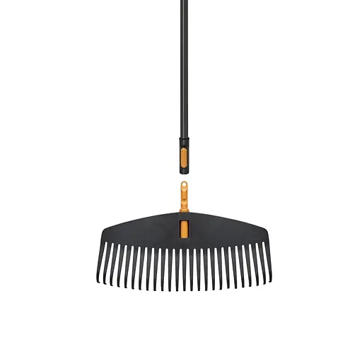 Граблі пластикові легкі для газонів Fiskars OneClick L 51 см + ручка алюмінієва L, 161 см (1080713) - фото 1