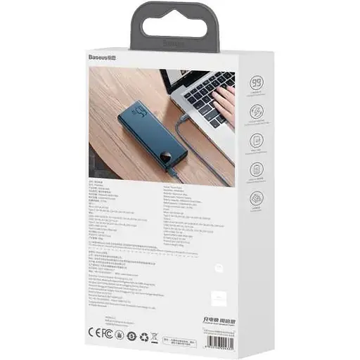 Павербанк Baseus Adaman Metal мощный для ноутбуков телефонов 20000 mAh 65W синий + кабель USB to Type-C - фото 9
