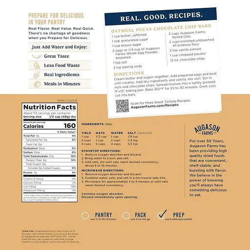 Овсяные хлопья сублимированные с большим сроком годности до 30 лет Augason farms, 113 порций (101086) - фото 3